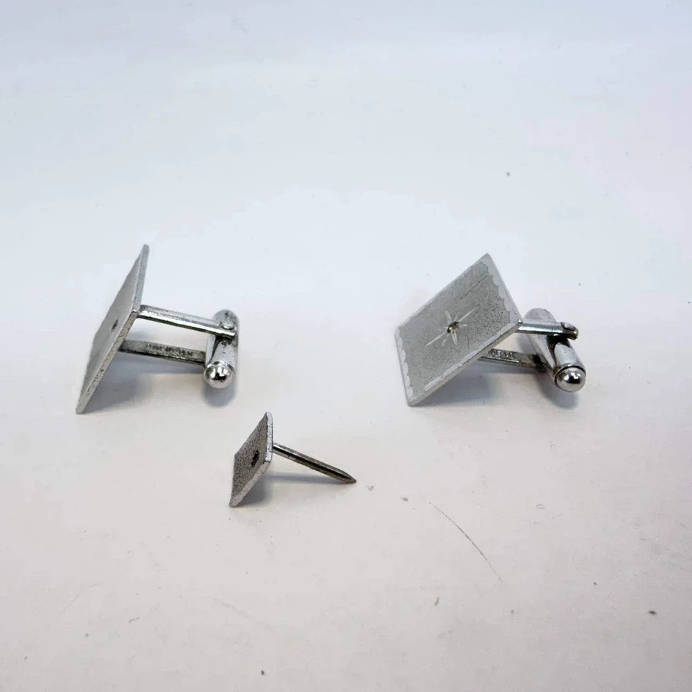 Anson Sterling Silver Cufflinks Tie Tack Set Vintage Mid Century Starburst Stone